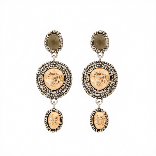 Resin & Two Tone Hammered Round Dangle Earrings