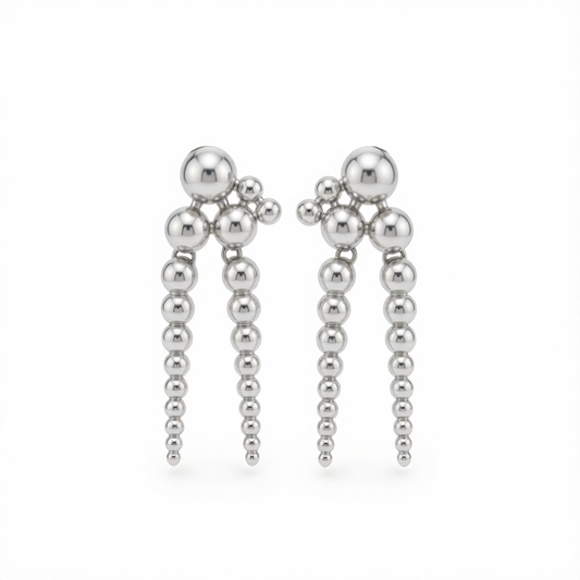 Silvertone Dual-Beaded-Chain Tassel Dangle Earrings