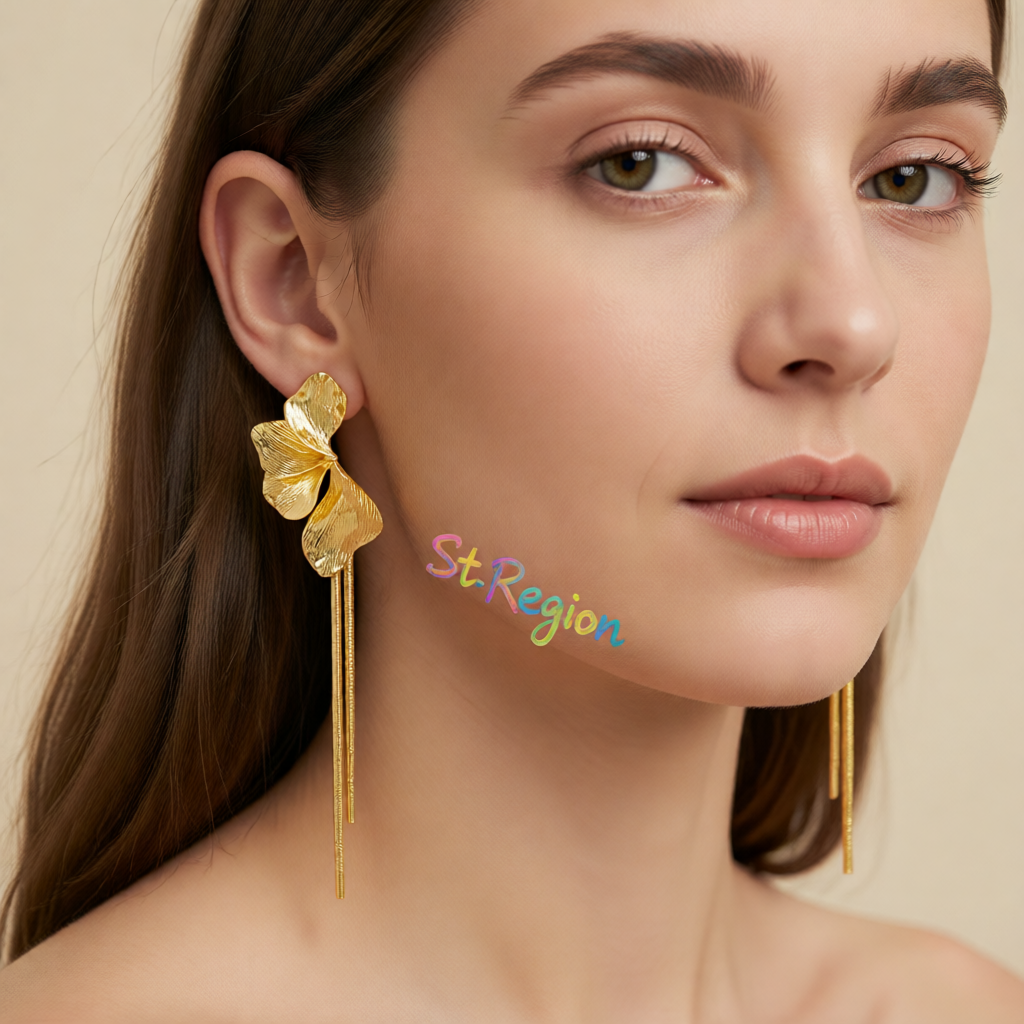Goldtone Petals Tassel Dangle Earrings