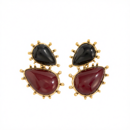 Black Resin & Goldtone Dual Drop Earrings
