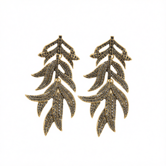 Black Cubic Zirconia & Goldtone Branch Dangle Earrings