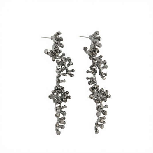 Cubic Zirconia & Blacktone Coral Branch Dangle Earrings