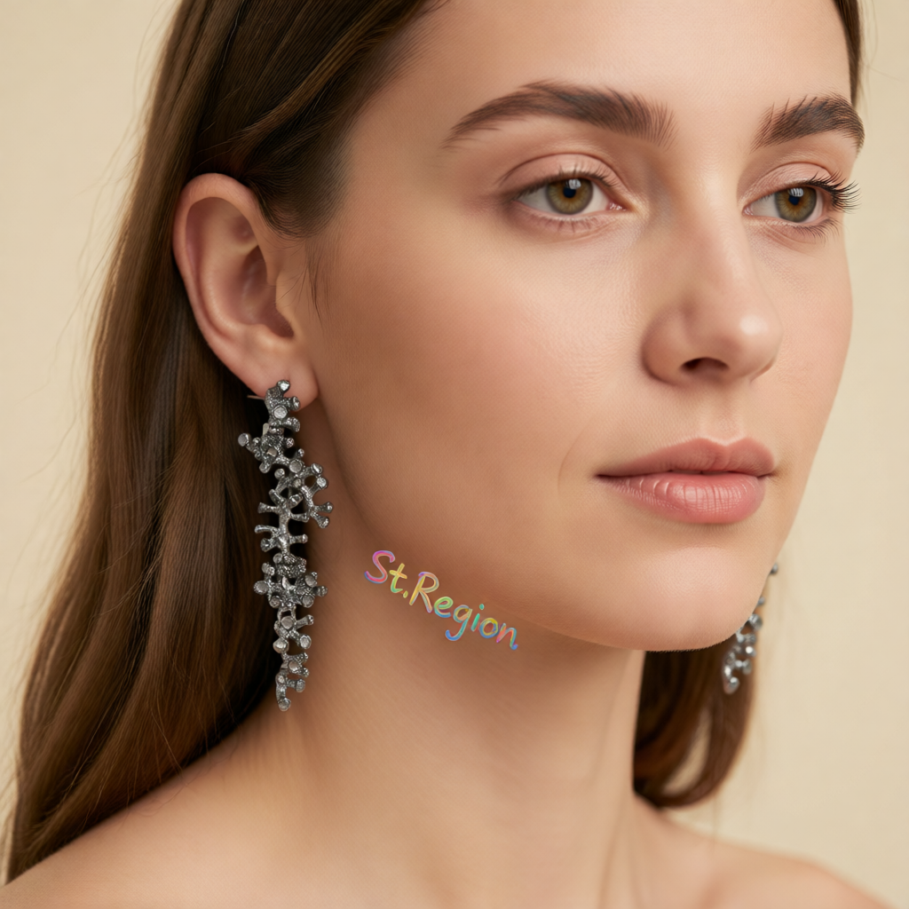 Cubic Zirconia & Blacktone Coral Branch Dangle Earrings