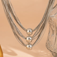 Silver-Plated Ball Layered Choker Necklace