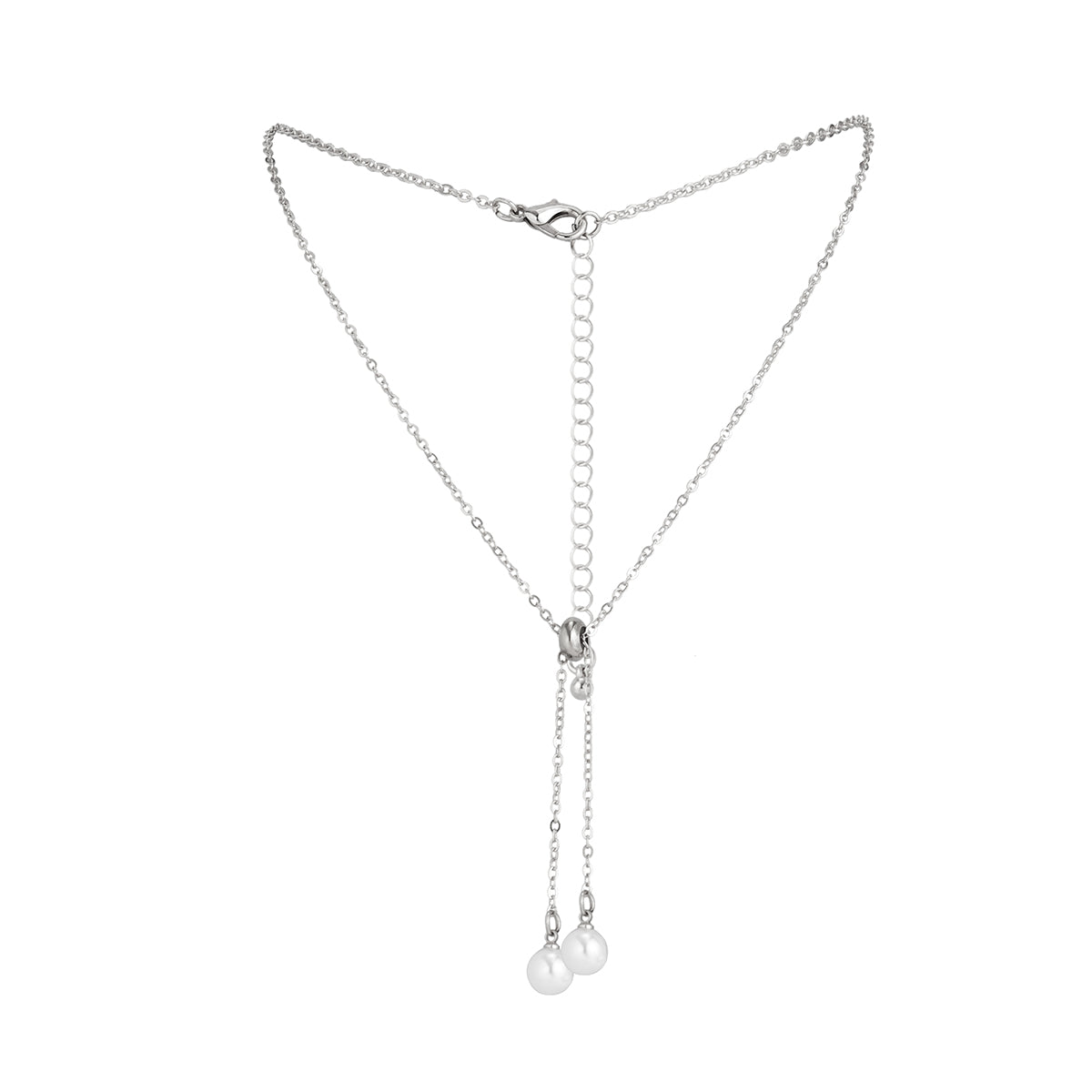 Pearl and Silver-Plated Two-Drop Lariat Pendant Necklace, silver pendant necklace for women, styled look