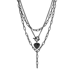 Black Rose Heart Pendant Layered Necklace