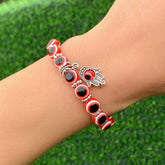Red Acrylic & Silver-Plated Evil Eye Hamsa Charm Bracelet