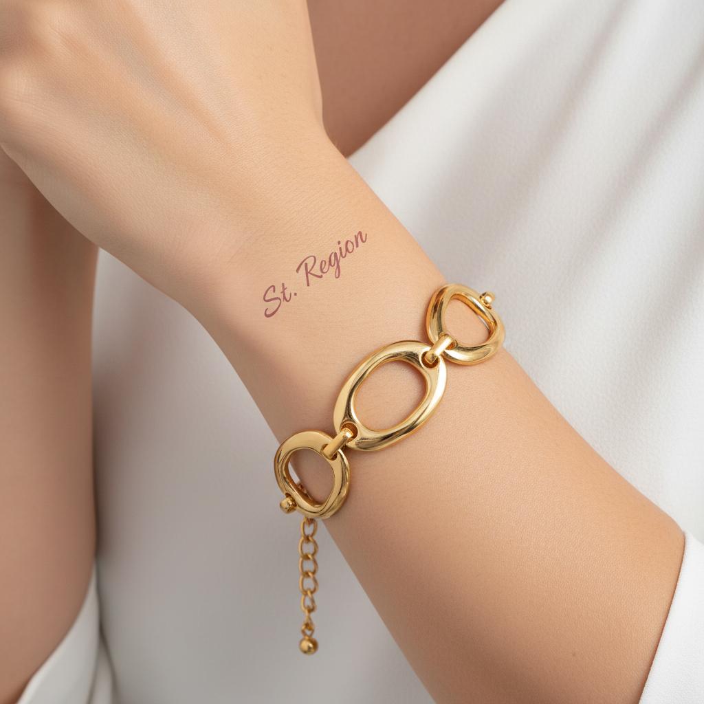 Goldtone Open Oval Station Chain Bracelet, gold bracelet for women, vintage-inspired design, styled look