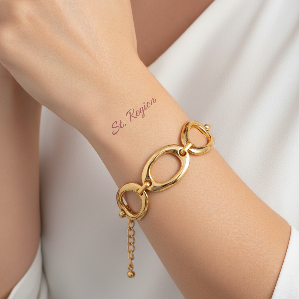 Goldtone Open Oval Station Chain Bracelet - Street Region