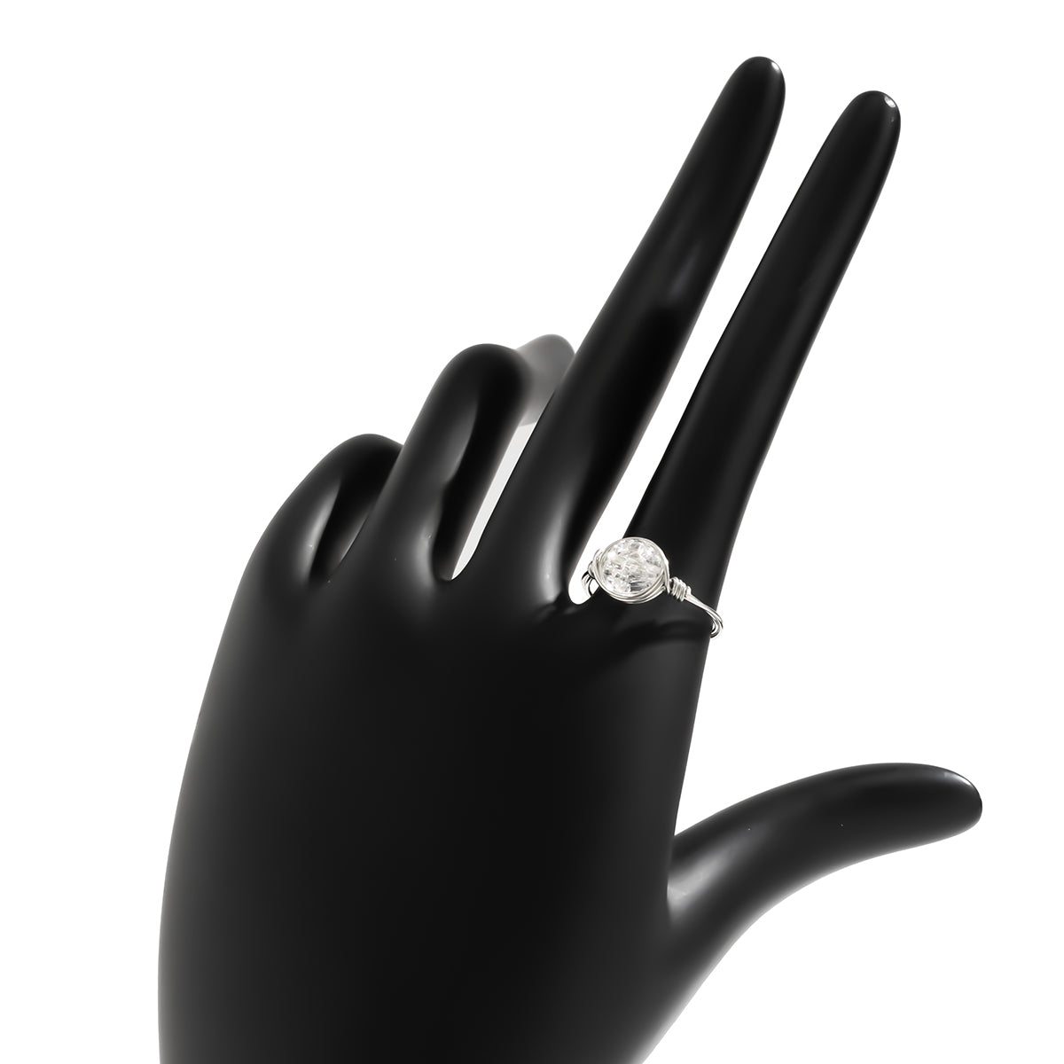 Clear Acrylic and Silver-Plated Wire-Wrapped Ball Ring, silver statement rings for women, detail close-up