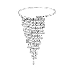 Cubic Zirconia & Silver-Plated Tassel Arm Cuff