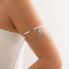 Cubic Zirconia & Silver-Plated Cross Chain Tassel Arm Cuff