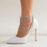 Cubic Zirconia & Silver-Plated Cross Charm Layered Anklet