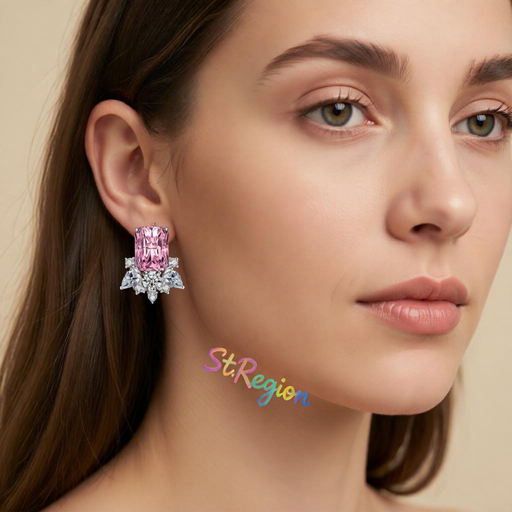 Pink Crystal and Cubic Zirconia Radiant Stud Earrings, cubic zirconia stud earrings for women, everyday style, styled look