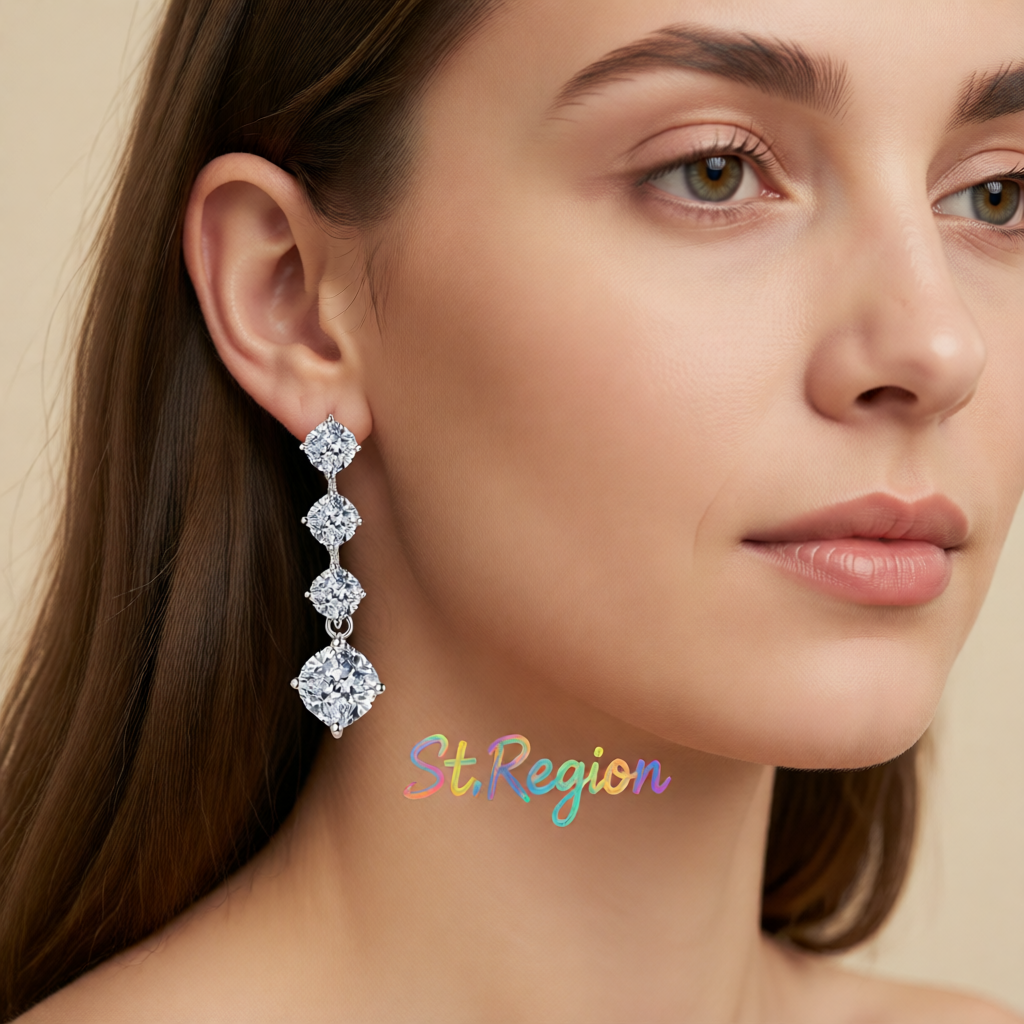 Clear Crystal & Silvertone Cushion-Cut Drop Earrings