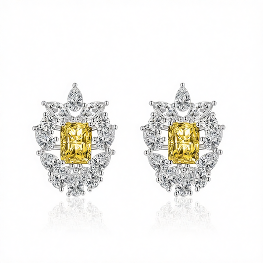 Yellow Crystal & Cubic Zirconia Cluster Stud Earrings