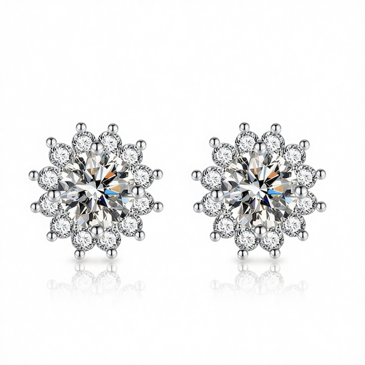 Clear Crystal & Cubic Zirconia Silvertone Flower Stud Earrings