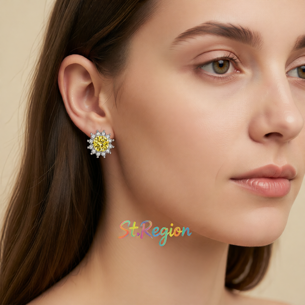 Yellow Crystal & Cubic Zirconia Silver-Plated Flower Stud Earrings