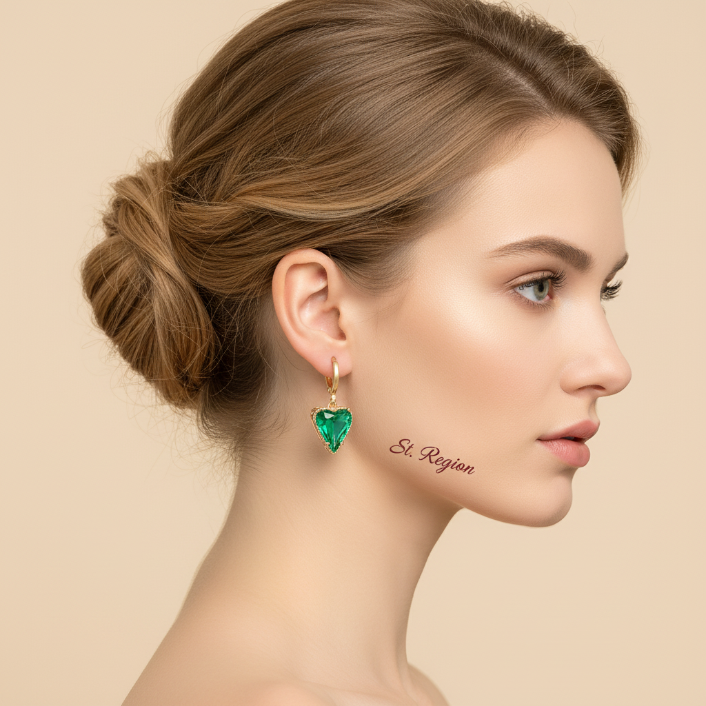 Emerald Crystal & Goldtone Heart Huggie Earrings - Street Region