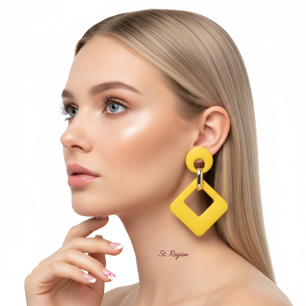 Yellow Enamel & 18K Gold-Plated Open Rhombus Drop Earrings - Street Region