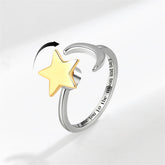 Two Tone Star & Moon Rotatable Open Ring