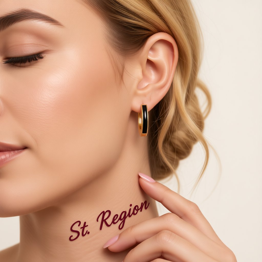 Black Enamel and 18K Gold-Plated Huggie Earrings, gold huggie earrings, everyday style, styled look