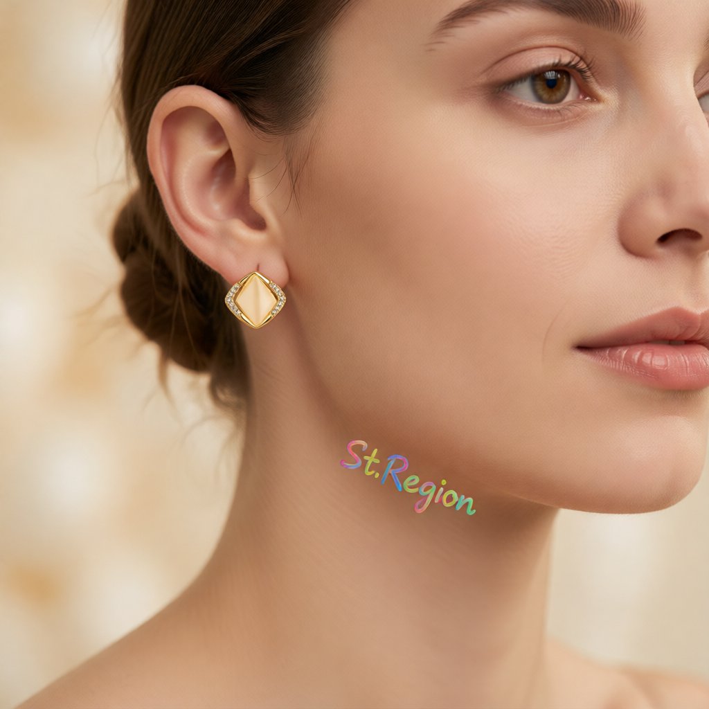 Cats Eye & Cubic Zirconia 18K Gold-Plated Rhombus Stud Earrings