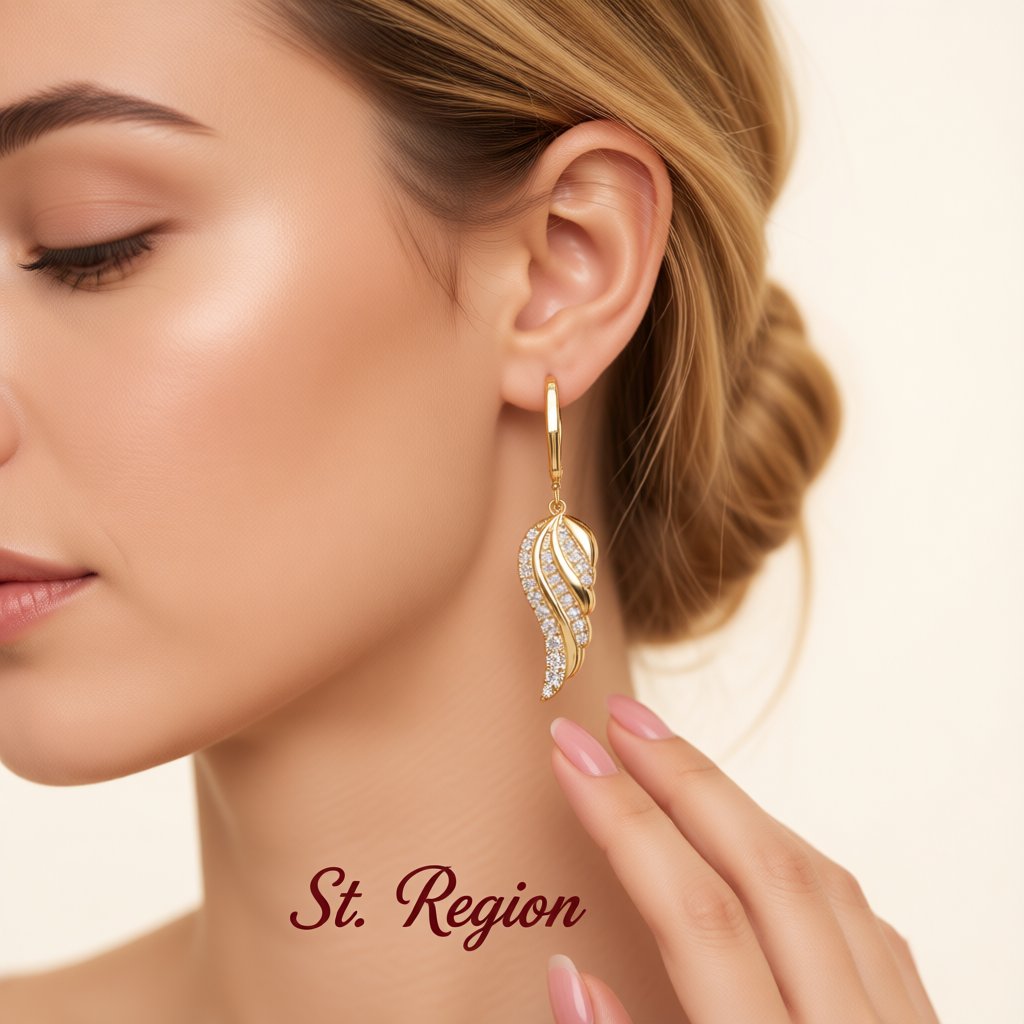 Cubic Zirconia and 18K Gold-Plated Wing Charm Huggie Earrings, gold huggie earrings, dainty minimalist design, styled look