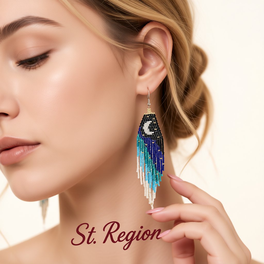 Black and Blue Howlite Moon Tassel Drop Earrings, drop earrings for women, vintage-inspired design, styled look
