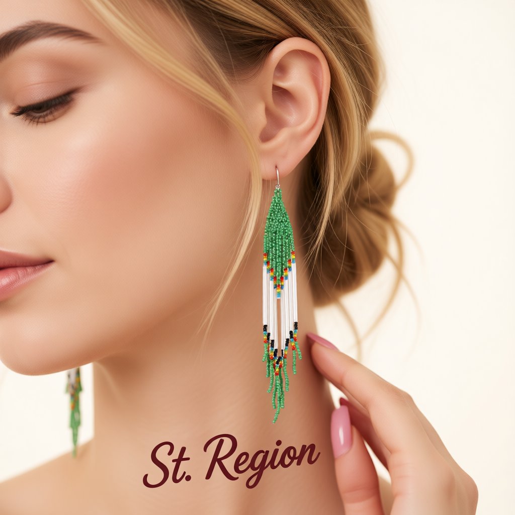 Green and White Tassel Beaded Drop Earrings, drop earrings for women, vintage-inspired design, styled look