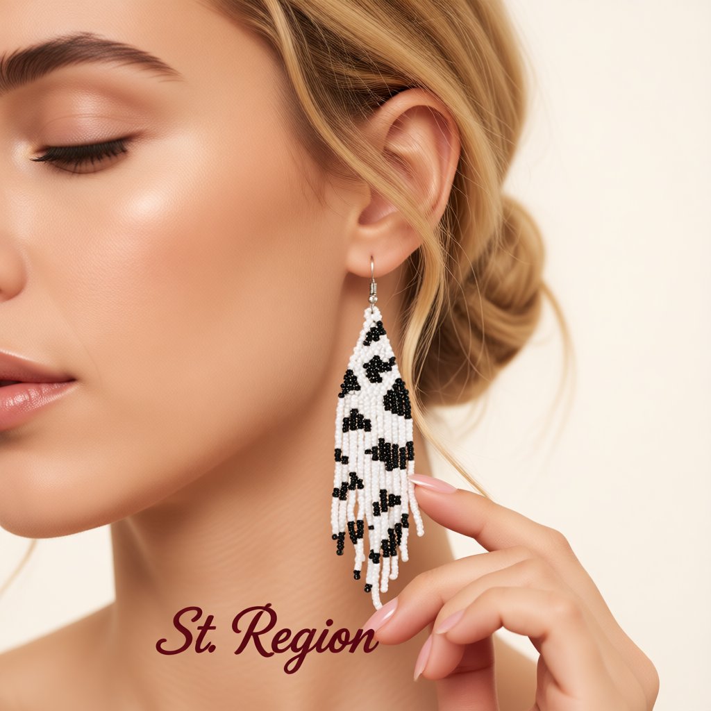 Black and White Howlite and Silver-Plated Beaded Drop Earrings, silver drop earrings for women, styled look