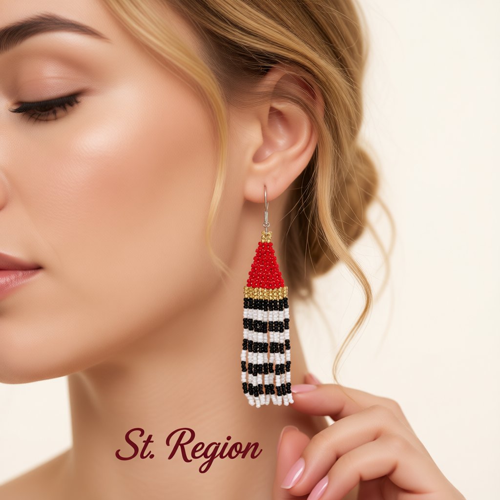 Red and Black Howlite Stripe Tassel Drop Earrings, drop earrings for women, everyday style, styled look