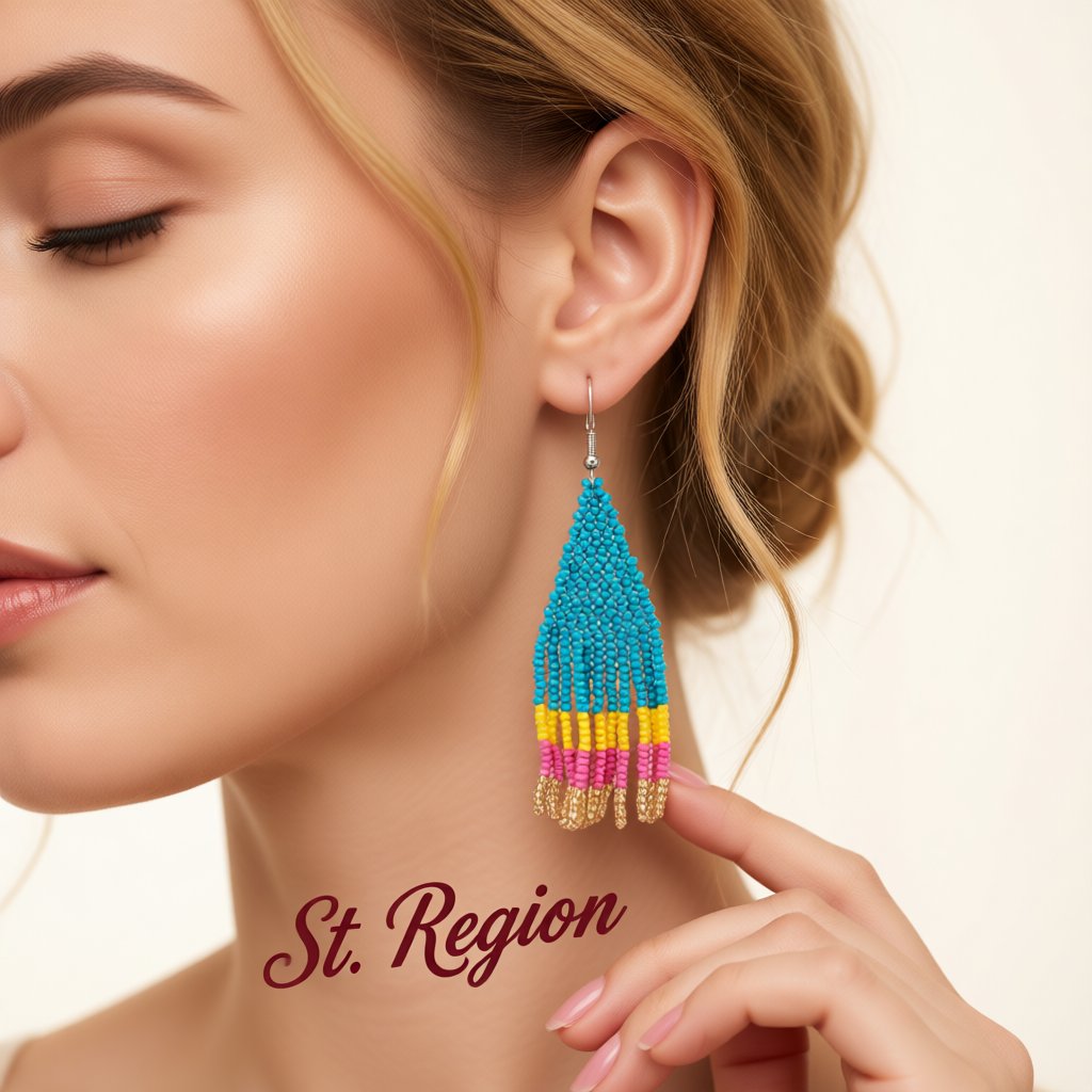 Teal Howlite Tassel Drop Earrings, drop earrings for women, dainty minimalist design, styled look