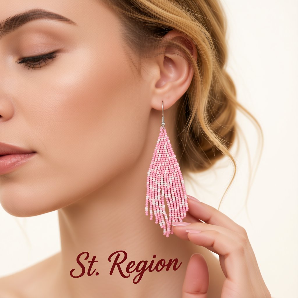 Pink Howlite and Silver-Plated Bead Tassel Drop Earrings, silver drop earrings for women, everyday style, styled look