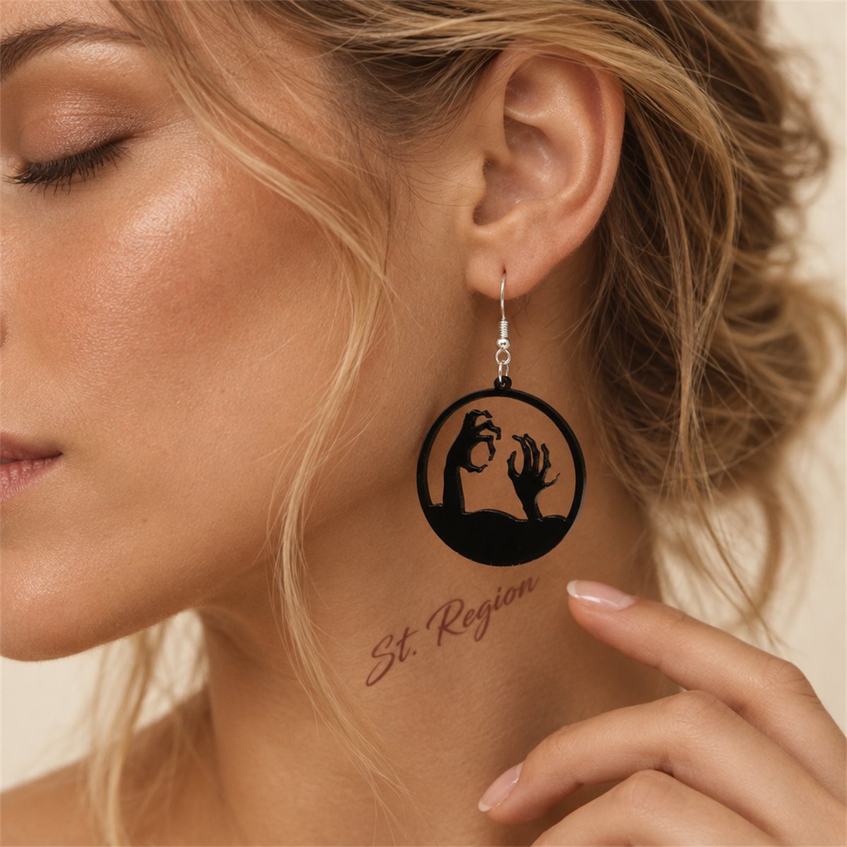 Black Acrylic Corpse Hand Drop Earrings, drop earrings for women, elegant gift for her, styled look