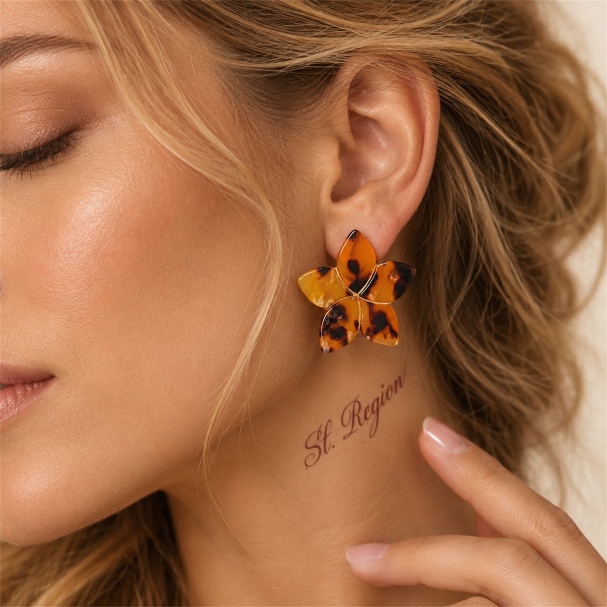 Yellow Acrylic and Silver-Plated Flower Stud Earrings, silver stud earrings for women, vintage-inspired design, styled look