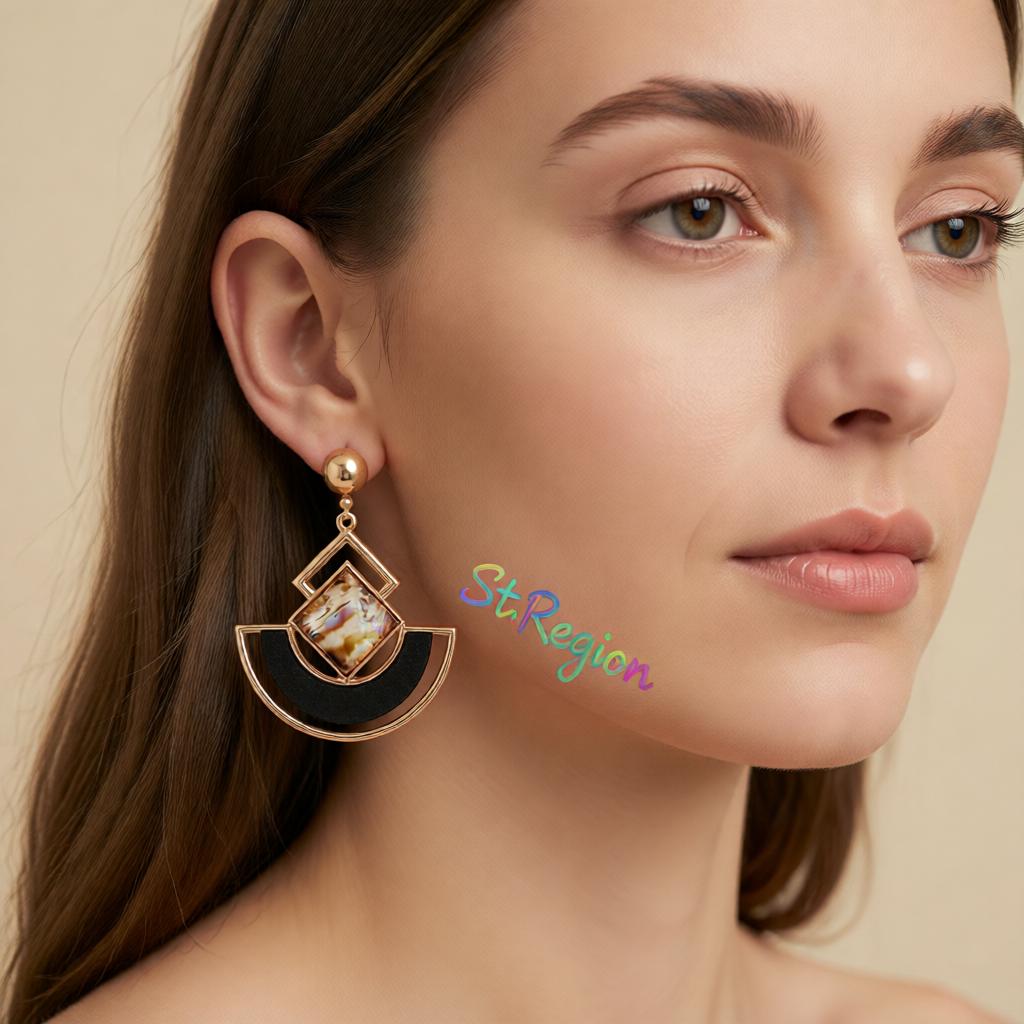 Abalone Shell and 18K Gold-Plated Square Fan Drop Earrings, gold drop earrings for women, styled look
