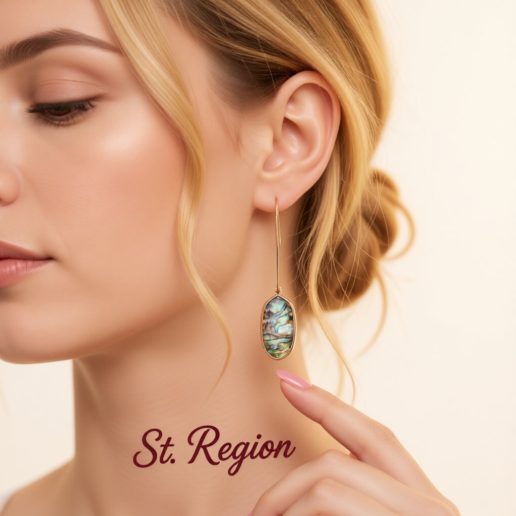Abalone Shell and 18K Gold-Plated Oval Drop Earrings, gold drop earrings for women, dainty minimalist design, styled look