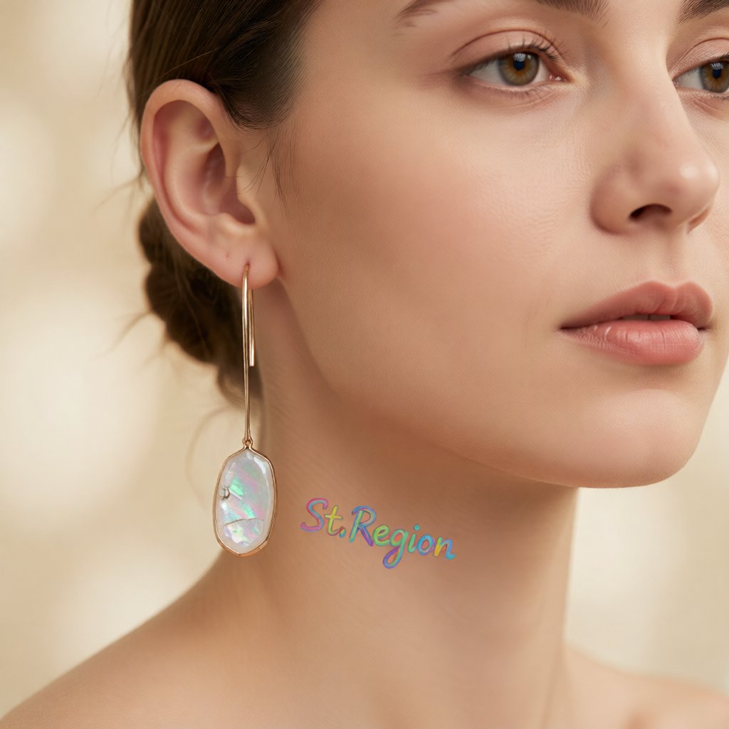 Shell and 18K Gold-Plated Oval Drop Earrings, gold drop earrings for women, vintage-inspired design, styled look