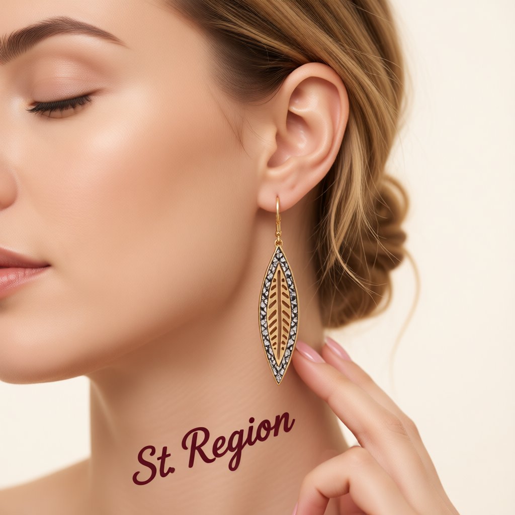 White Polyurethane and 18K Gold-Plated Snakeskin-Embossed Leaf Drop Earrings, gold drop earrings for women, styled look