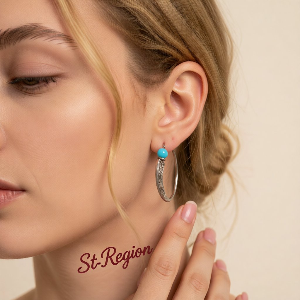 Turquoise & Silver-Plated Hoop Earrings