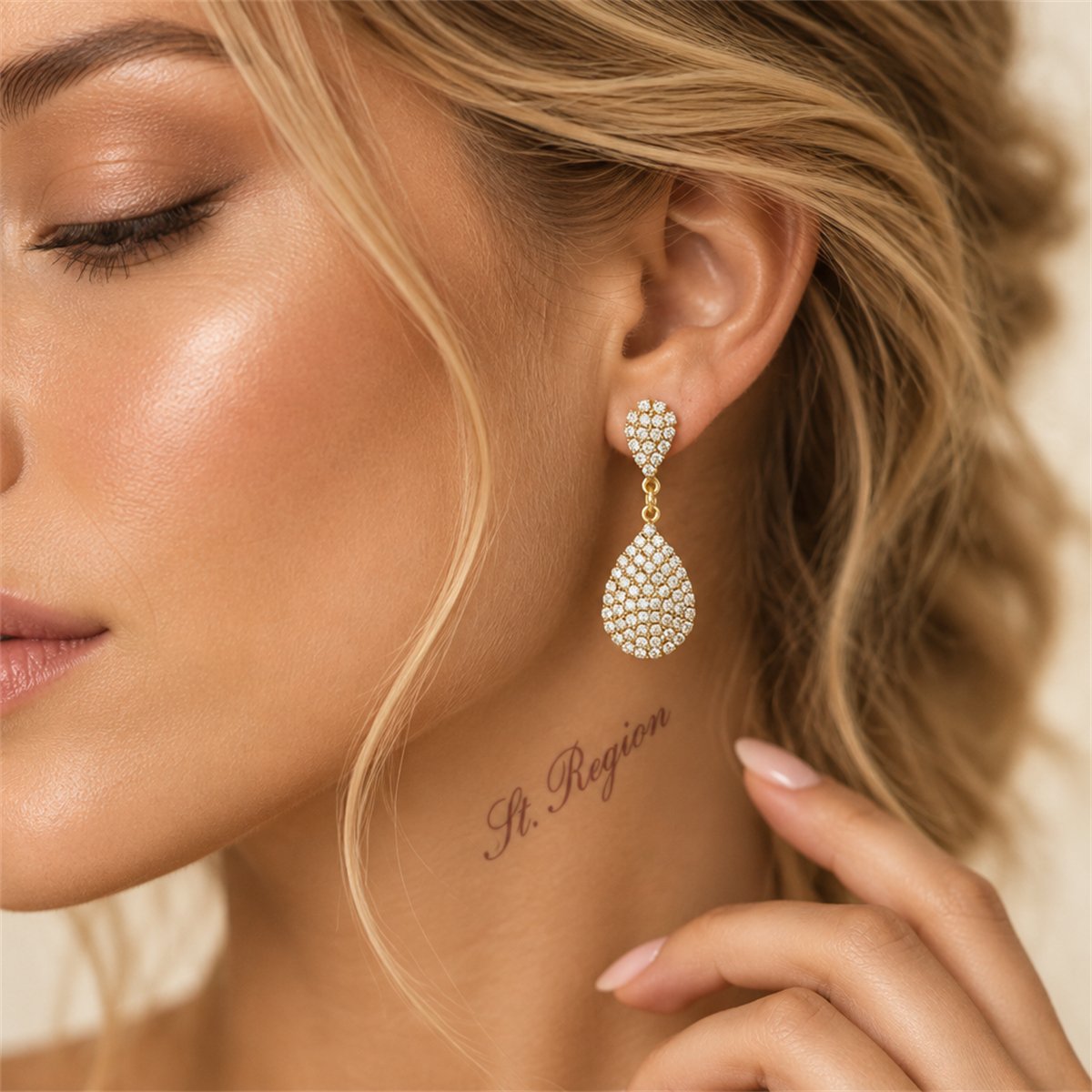 Cubic Zirconia and 18K Gold-Plated Pavé Drop Earrings, gold drop earrings for women, elegant gift for her, styled look