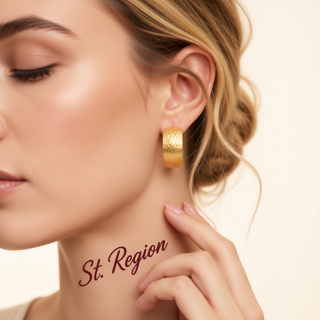18K Gold-Plated Fish Scales C-Huggie Earrings, gold huggie earrings, vintage-inspired design, styled look