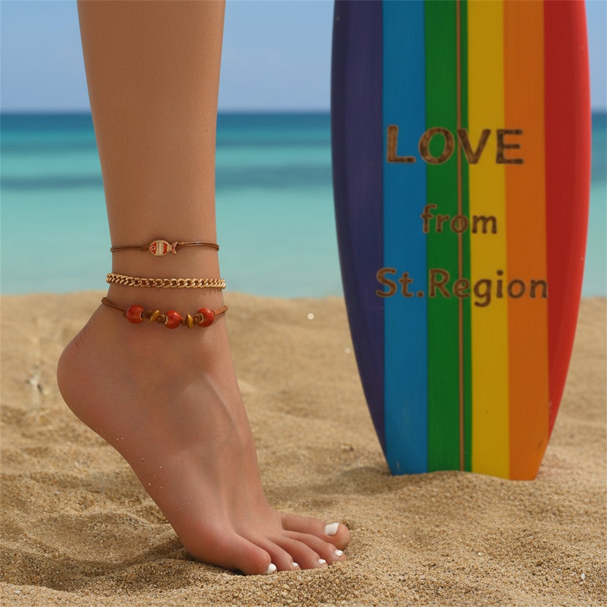 Ceramics & Enamel Polyster Goldtone Fish Charm Anklet Set - Street Region