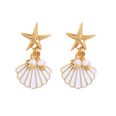 Pearl & Enamel 18K Gold-Plated Starfish Shell Drop Earrings