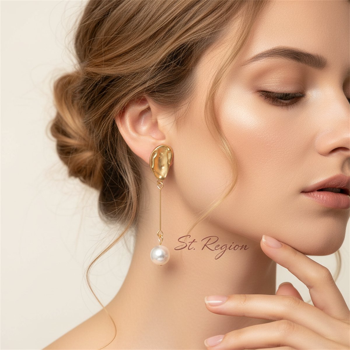 Pearl and 18K Gold-Plated Asymmetrical Drop Earrings, gold drop earrings for women, dainty minimalist design, styled look