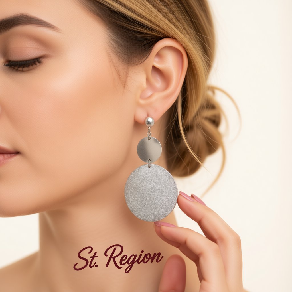 Silver-Plated Frosted Dual-Disk Drop Earrings, silver drop earrings for women, elegant gift for her, styled look