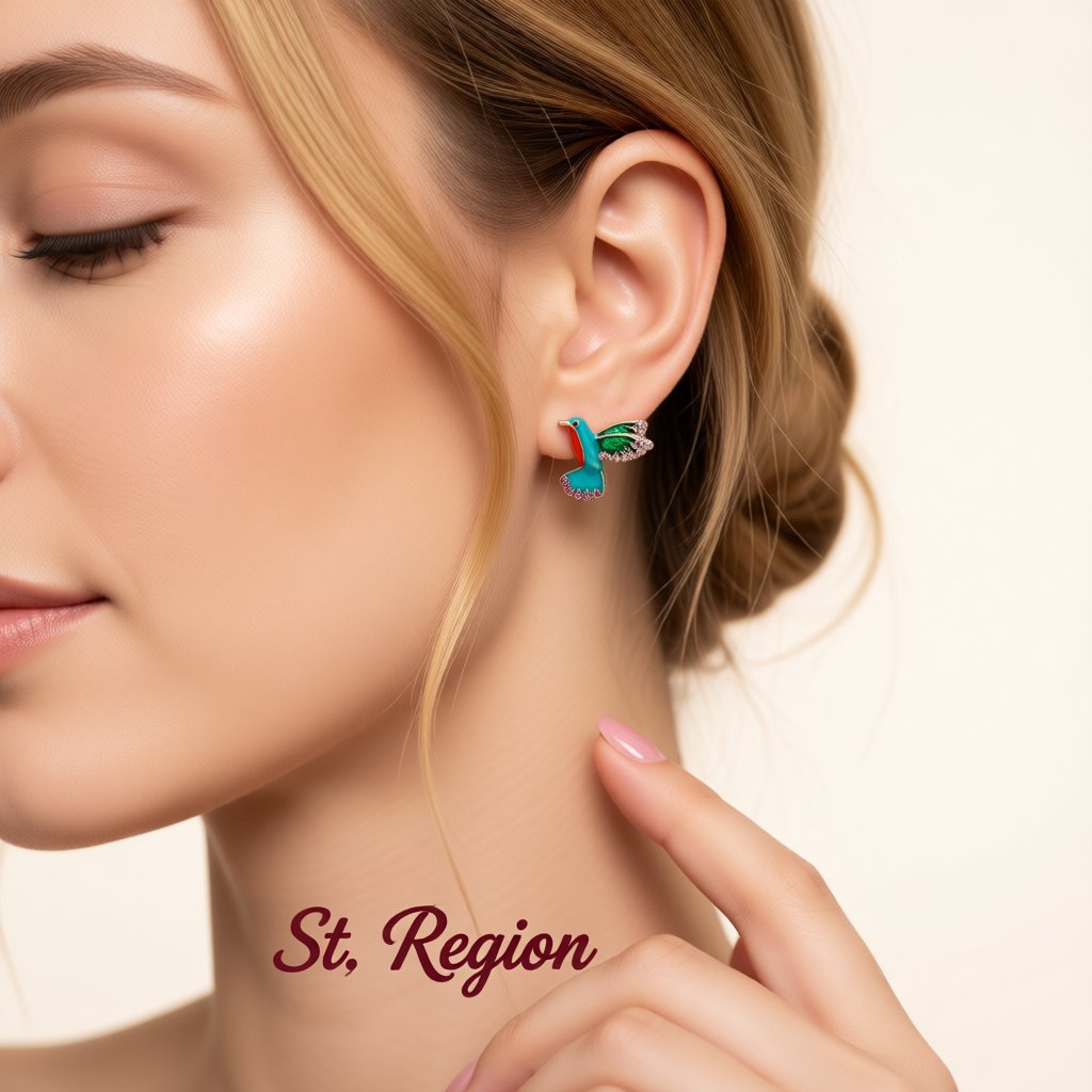 Cubic Zirconia and Enamel 18K Gold-Plated Bird Stud Earrings, gold stud earrings for women, everyday style, styled look