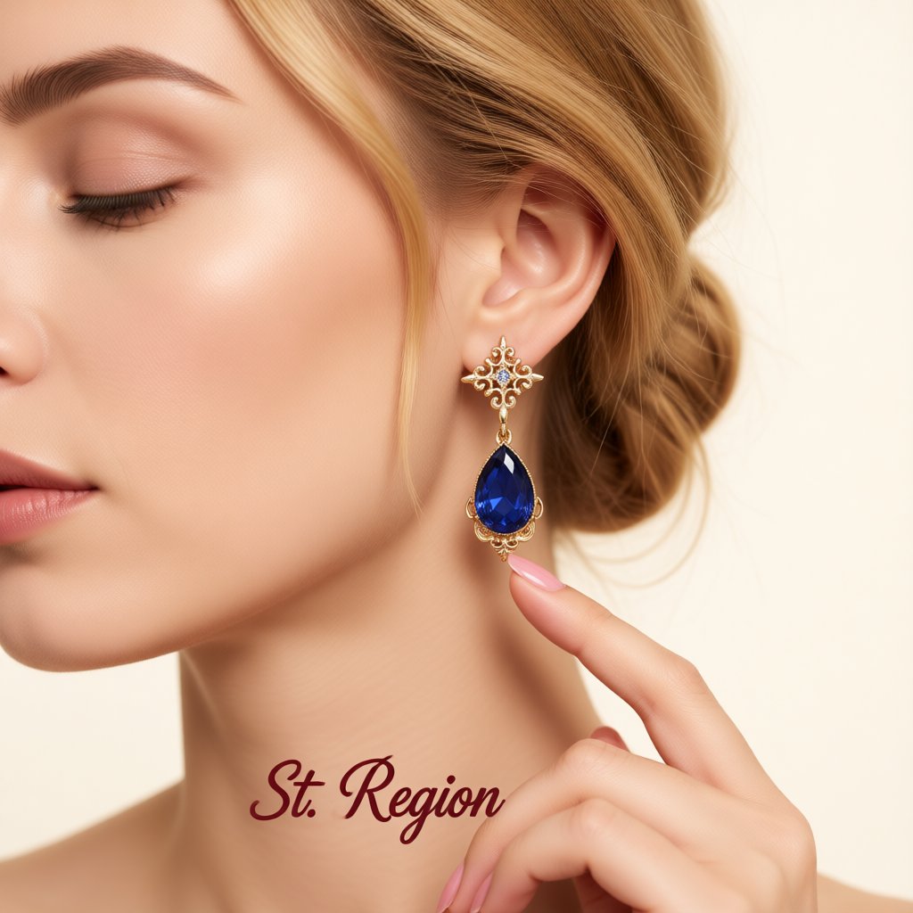 Blue Pear-Cut Crystal and Cubic Zirconia Drop Earrings, drop earrings for women, botanical inspired, styled look