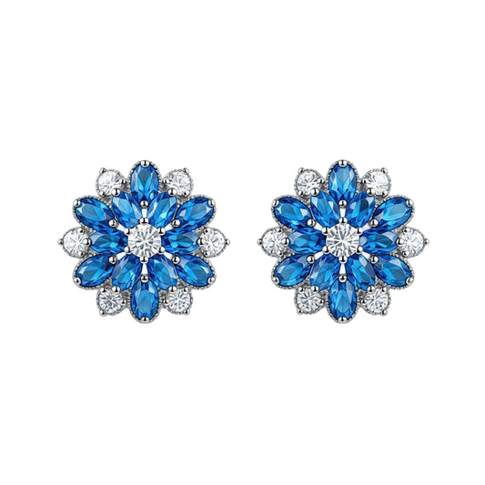 Navy Crystal & Cubic Zirconia Floral Stud Earrings - Street Region